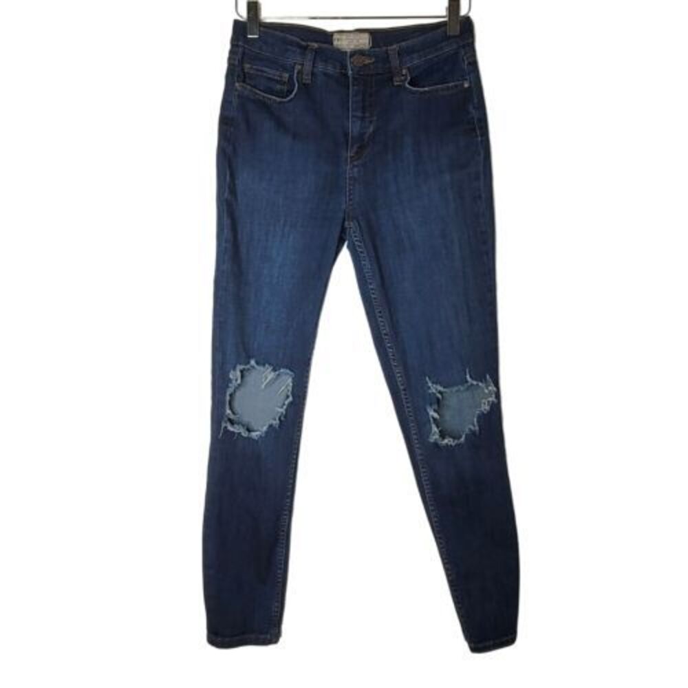 Free People Destroyed Skinny‎ Jeans Dark Wash High Rise Stretch Grunge Boho 29